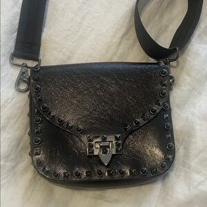Valentino Garavani Black Rock Studded Crossbody Bag